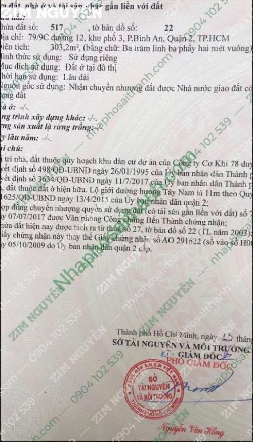 Hình ảnh Đất 79/9C Đường số 12 Trần Não Bình An Quận 2 Dt 303m
