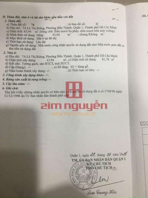 Hình ảnh Bán nhà 7A Lê Thị Riêng, Phường Bến Thành, Quận 1