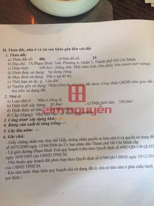 Hình ảnh Bán Nhà 7A Phạm Đình Toái Phường Võ Thị Sáu Quận 3