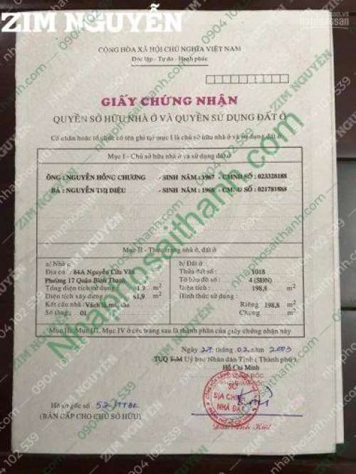 Hình ảnh Bán nhà 84A Nguyễn Cửu Vân Phường 17 Bình Thạnh