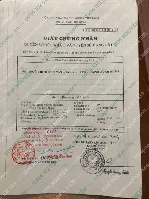 Hình ảnh Bán nhà 90 Nguyễn Phi Khanh, Phường Tân Định, Quận 1