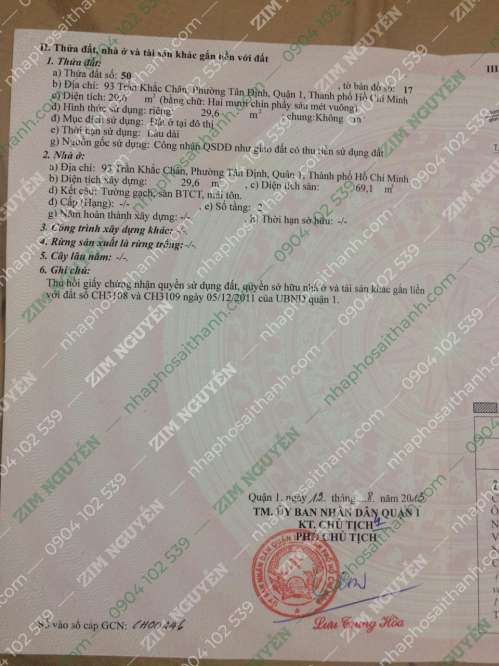 Hình ảnh Bán nhà 93 Trần Khắc Chân, Phường Tân Định, Quận 1