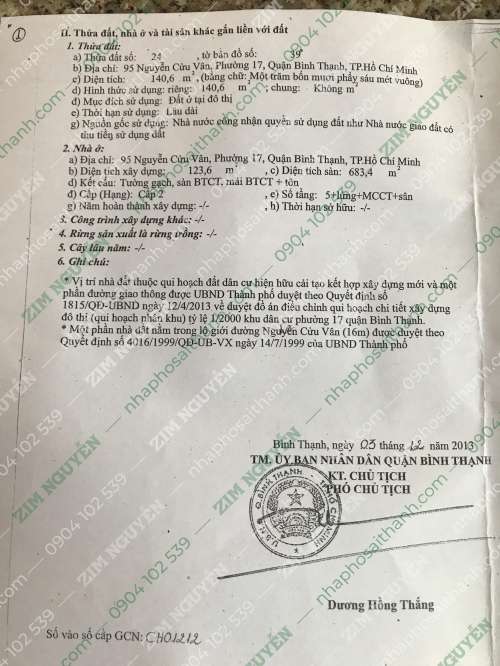 Hình ảnh Bán nhà 95 Nguyễn Cửu Vân, Phường 17, Quận Bình Thạnh