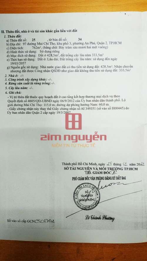 Hình ảnh Bán đất 97 Mai Chí Thọ, P An Phú, Quận 2