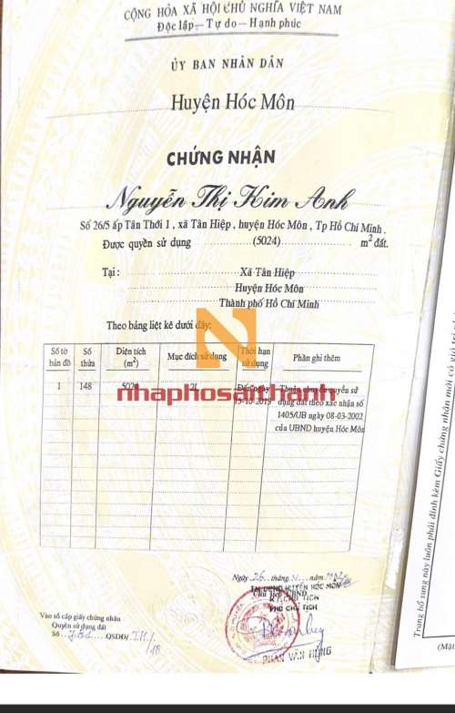Hình ảnh Bán đất 26/5 ấp Tân Thới 1, Xã Tân Hiệp, Huyện Hóc Môn Hồ Chí Minh