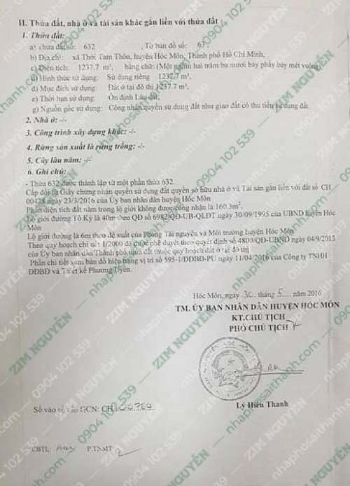 Hình ảnh Bán đất mặt tiền Tô Ký, xã Thới Tam Thôn, Hóc Môn, thửa 632, tờ bản đồ 63
