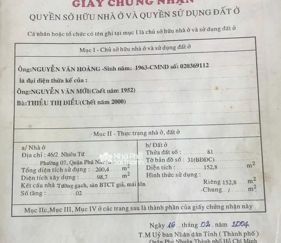 Hình ảnh Bán Nhà Hẻm Xe Hơi 46/2 Nhiêu Tứ, P.7, Phú Nhuận
